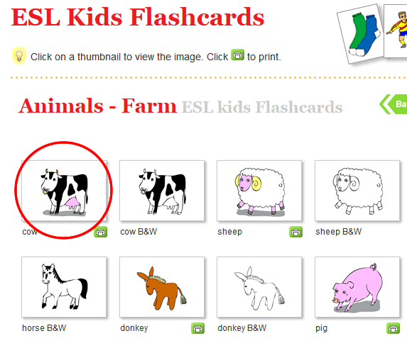 1. In eslkidstuff.com locate the image you want to use.